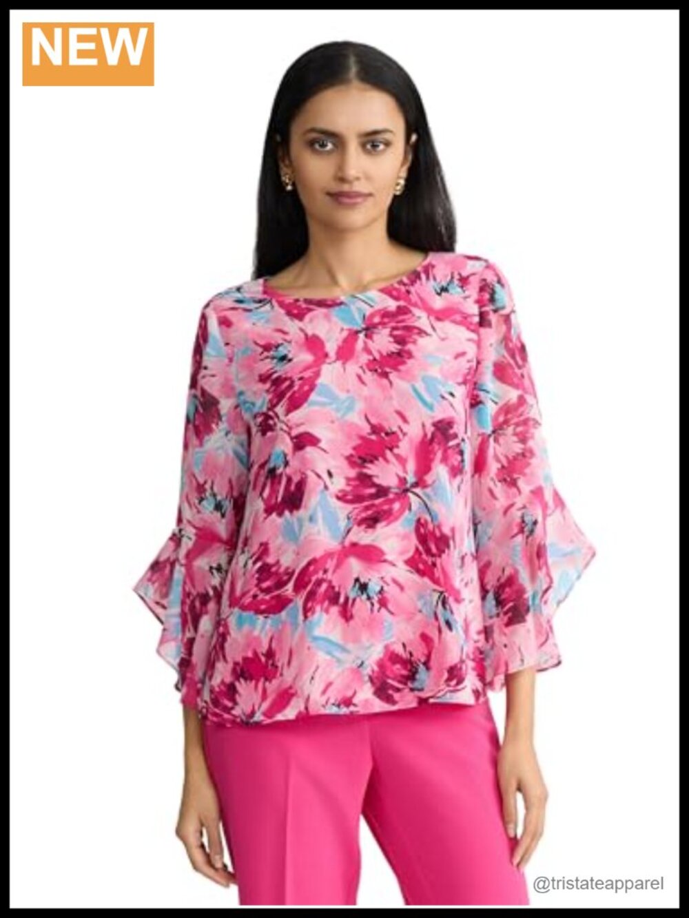 3/4 Ruffle Sleeve Floral Blouse Womens Business Casual Top